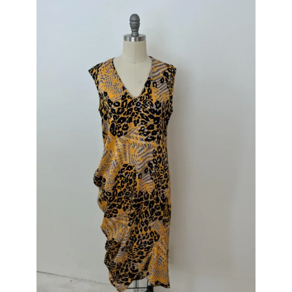 Maria Cornejo Silk Dress Animalia Bias Cut Womens 4 Leopard Animal Print USA - Picture 2 of 15